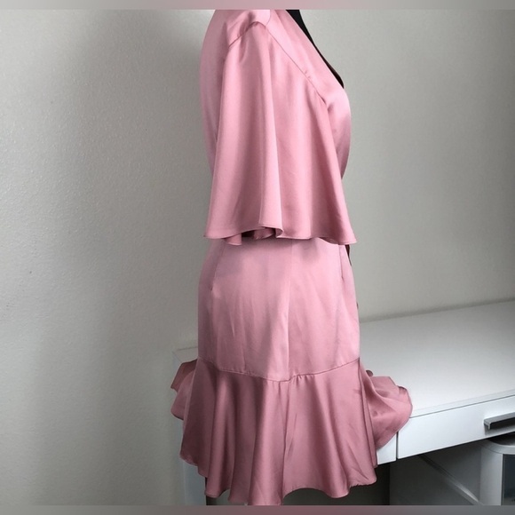 KEEPSAKE THE LABEL THIS MOMENT SATIN WRAP PINK TIE BOW MINI DRESS - Picture 7 of 11